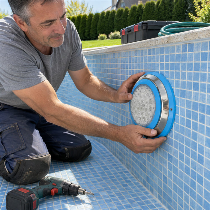 LED-Poolleuchte aus Edelstahl zur Wandmontage für Pool, Brunnen und Außenanlagen – 15 W, 12 V, IP68, Unterwasserleuchte, ca. 30 × 30 × 7 cm