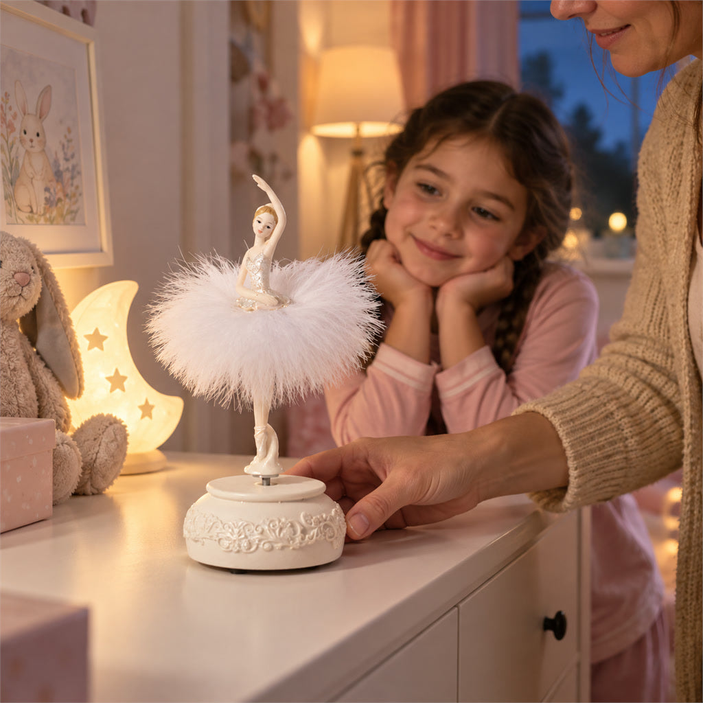 Ballerina-Spieluhr mit Tanzfigur und mechanischer Melodie für Kinderzimmer und Schminktisch – Geschenk zu Geburtstag und Taufe, Rosa oder Weiß