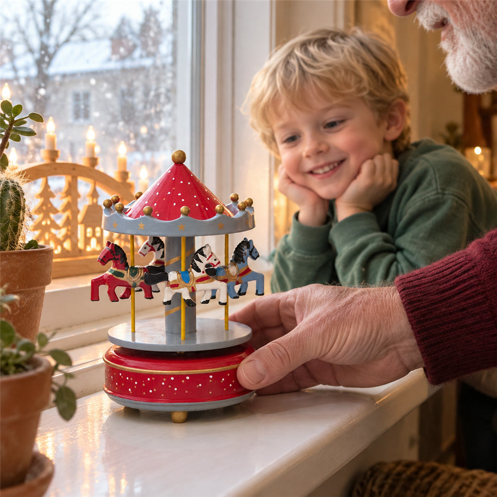 Karussell-Spieluhr Sky City mit drehendem Karussell und Melodie für Kinderzimmer und Wohnzimmer – Deko für Regal und Nachttisch, Geschenk zur Taufe