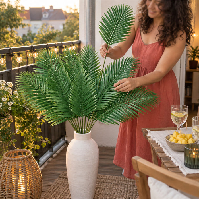 12 künstliche Palmenblätter als Tropen-Deko für Vase, Wand und Partytafel – Set für Sommerparty, Hawaii- und Dschungel-Motto, wiederverwendbar