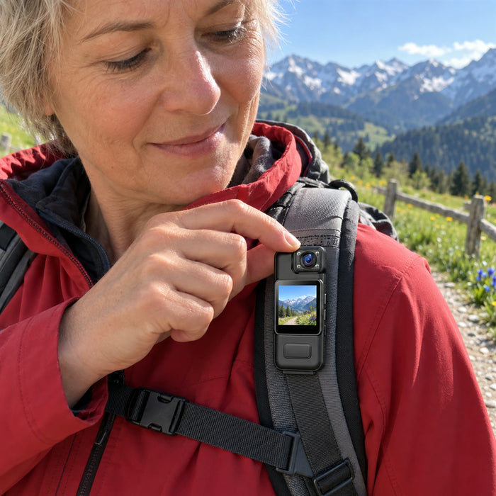 Mini-Bodycam mit 4K-Ultra-HD und WLAN für Radfahren, Wandern und Arbeiten mit freien Händen – kompakte Action-Kamera