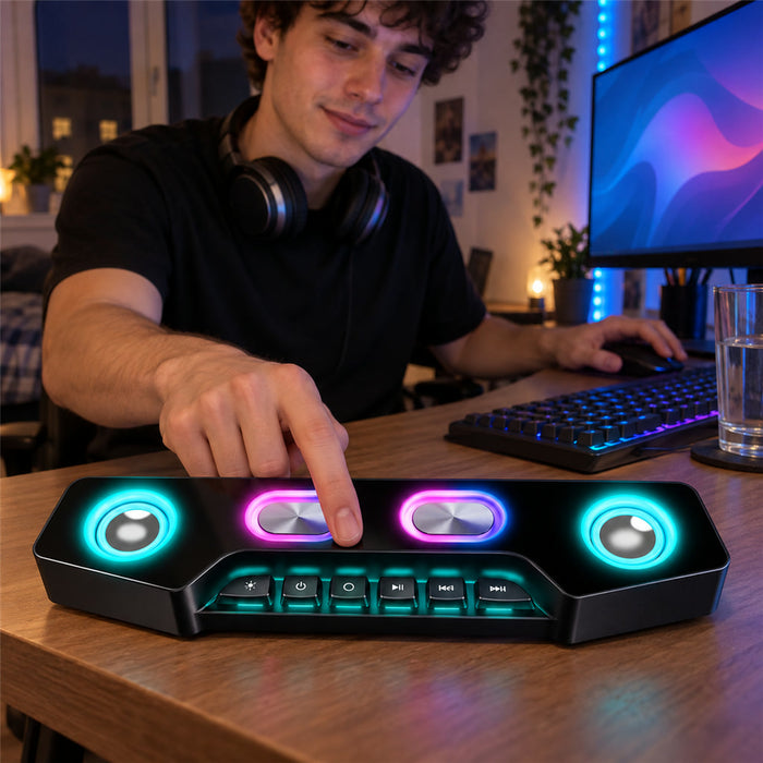Kabelloser PC-Lautsprecher in Soundbar-Form mit RGB-Licht für Gaming und Musik – Bluetooth 5.1, Akku, USB, TF, AUX, Mikrofoneingang, Schwarz oder Weiß