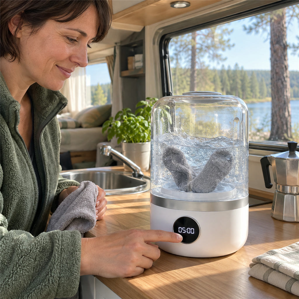 Kabellose Mini-Waschmaschine mit Akku für Unterwäsche, Socken und Babysachen – 20 × 13 cm, 4000 mAh, 2 Waschmodi, USB-Aufladung, für Reisen
