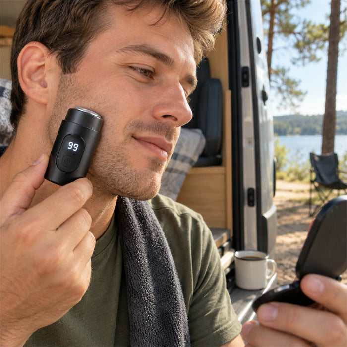 Mini-Elektrorasierer für unterwegs für Nass- und Trockenrasur – 9000 U/min, LED-Akkuanzeige, USB-C-Laden in 1 Stunde, abnehmbarer Scherkopf