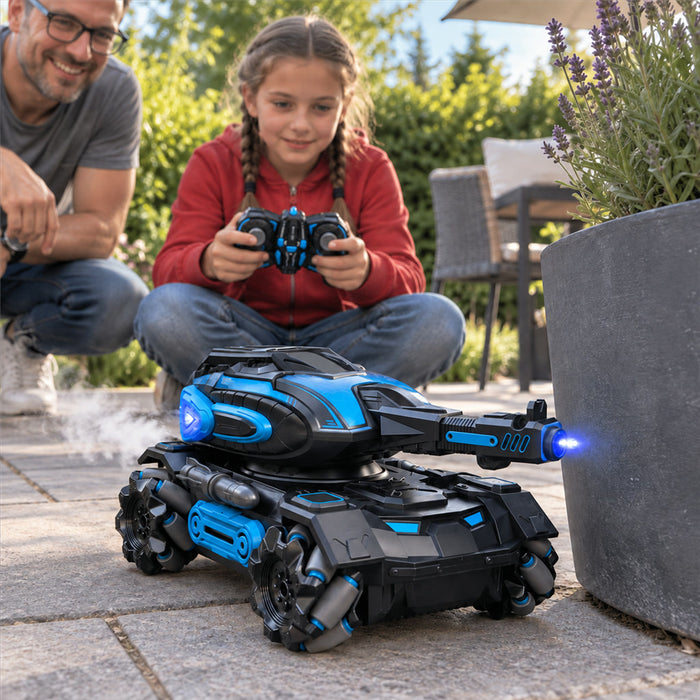 Ferngesteuerter Spielzeug-Panzer mit Wasserkugel-Schussfunktion für Kinder für drinnen und draußen – Mecanum-Räder, Nebeleffekt, Licht, 2 Farben