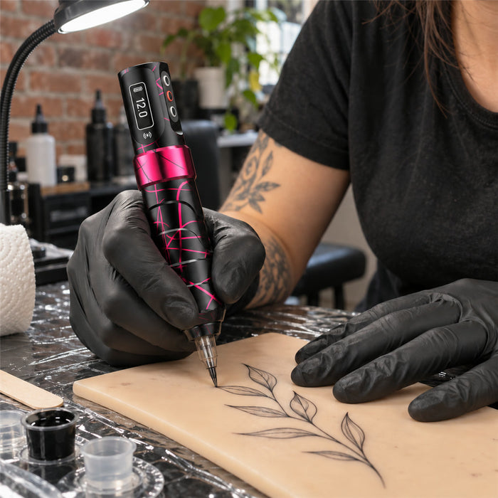 Kabellose Tattoo-Maschine im Pen-Design für Tattoo und Permanent Make-up – bürstenloser Motor, 4–12 V, LED-Display, 229 g, 14 Farben