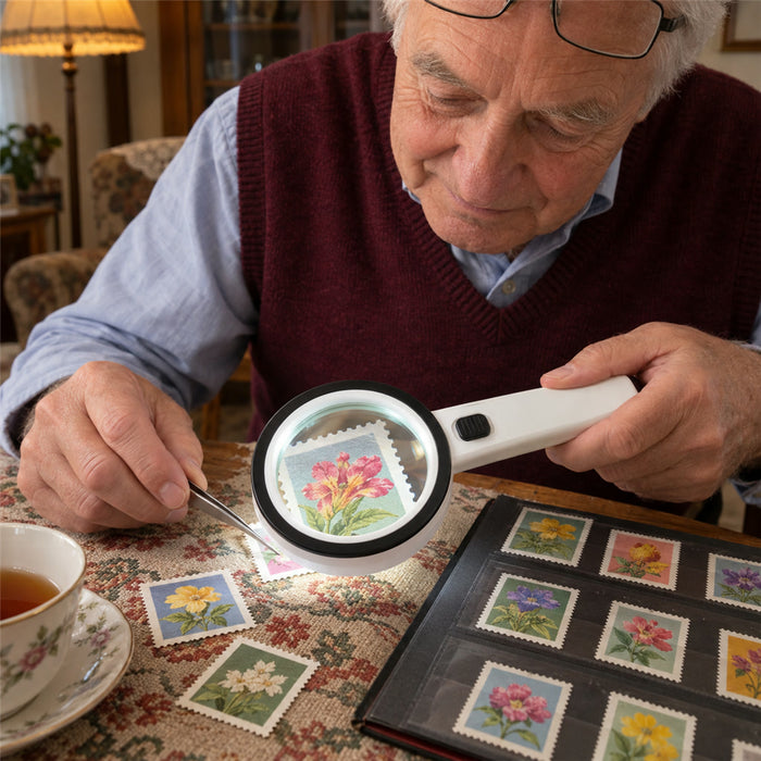 Optische Handlupe mit 30-facher Vergrößerung und LED-Licht für Münzen, Briefmarken und Kleingedrucktes – handlich, für Handarbeit und Reparaturen