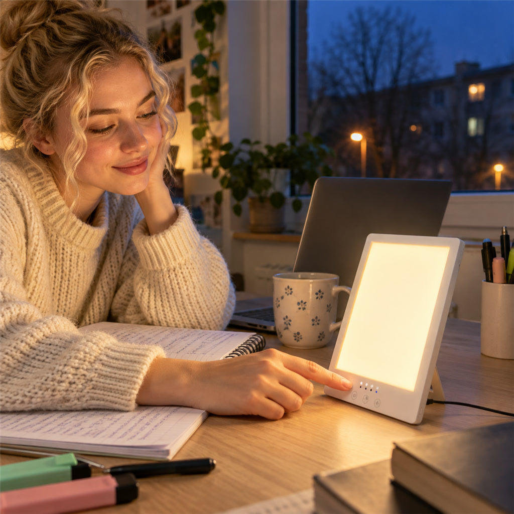 Tageslichtlampe mit 56 LEDs für Schreibtisch, Arbeit und Lernen – 10.000 Lux, 3000–6500 K, UV-frei, 10 Helligkeitsstufen, Timer, USB