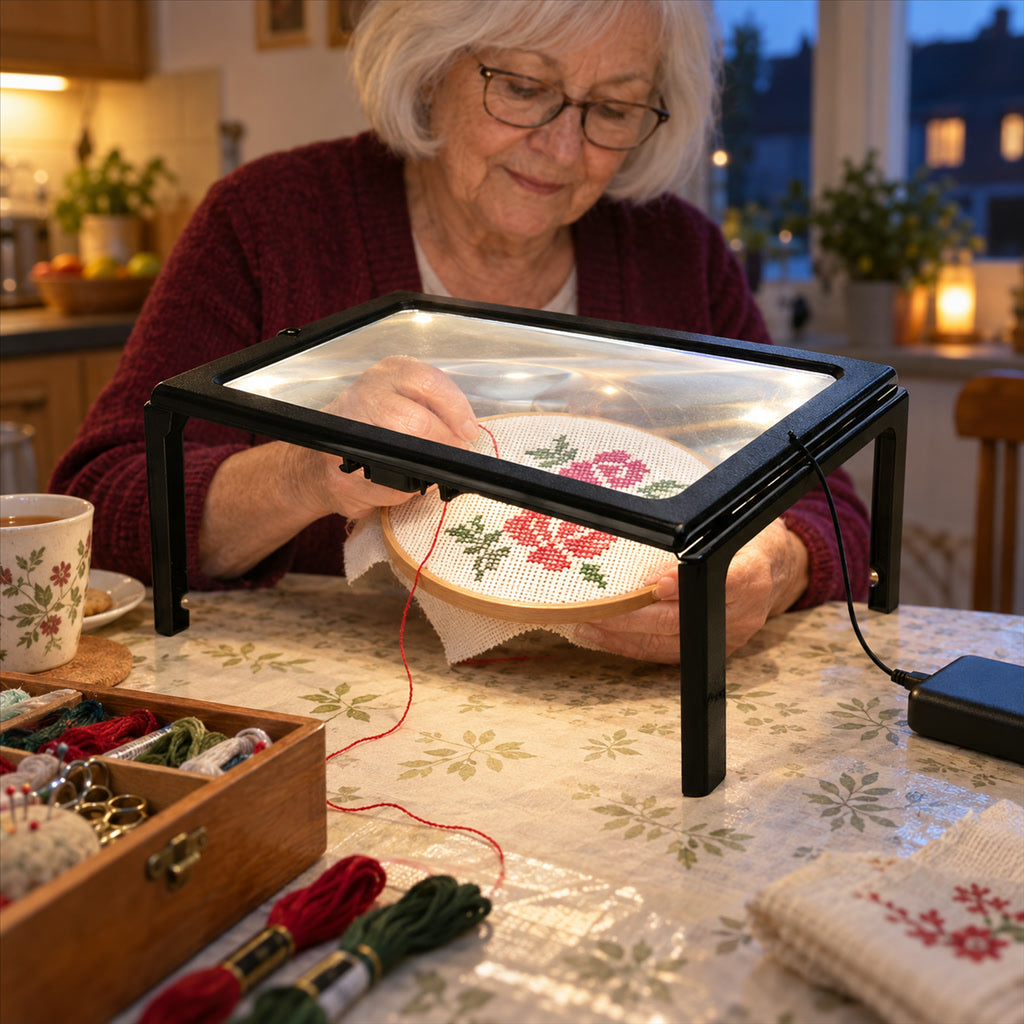 Ganzseiten-Leselupe mit Beleuchtung und klappbaren Beinen für Zeitung, Bücher und Handarbeit – ca. 23,7 × 15,7 cm, 11,5 cm hoch, USB-Kabel, Schwarz