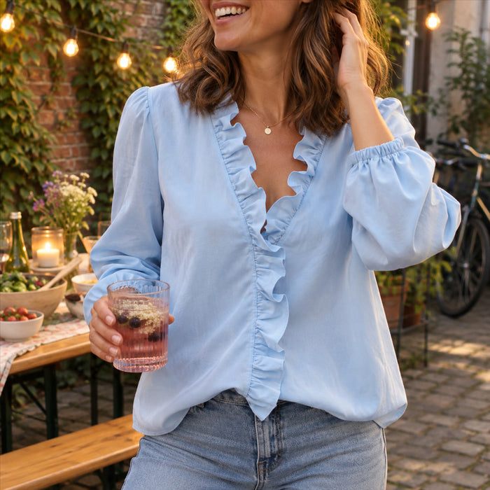 Elegante Damenbluse im lässigen Stil für Büro und Feier – zu Skinny Jeans, Jeansrock oder unter dem Blazer, S bis 2XL, Weiß, Blau oder Grün