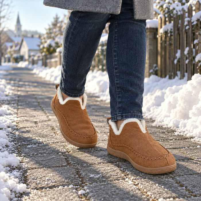 Gefütterte Damen-Winterschuhe zum Reinschlüpfen für Schnee, Nässe und Spaziergänge – Wildlederoptik, Plüschfutter, rutschfeste Sohle, Größen 5 bis 12