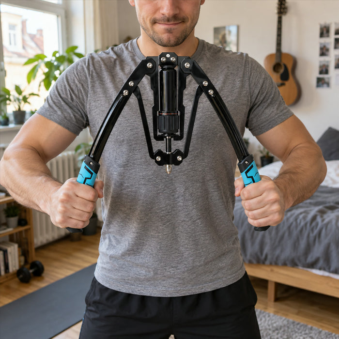 Hydraulischer Brust- und Armtrainer mit einstellbarem Widerstand für das Krafttraining zu Hause – Drehring, Metallrahmen, Schwarz-Blau, ohne Strom