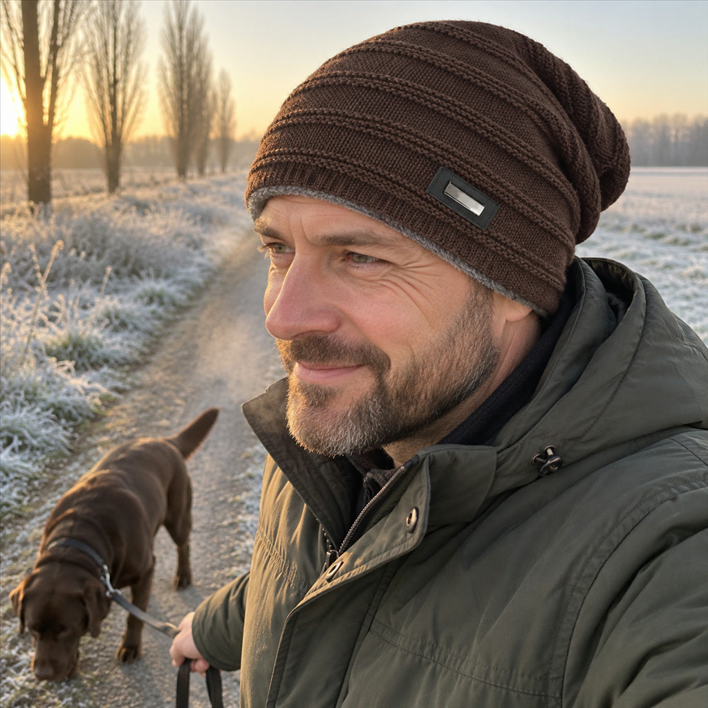 Warme Wintermütze für kalte Tage für Arbeitsweg, Spaziergang und Winterausflug – schlichte Form, ohne Verschluss, passt in die Jackentasche, 5 Farben