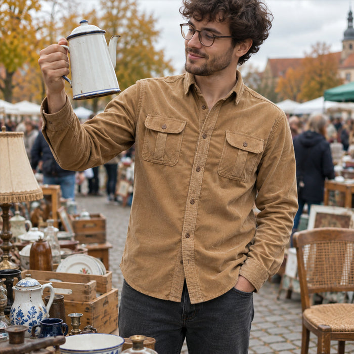 Cordhemd für Herren aus weichem Cord für Freizeit und gepflegte Looks – offen auch als leichte Jacke tragbar, M bis XL, Braun, Blau oder Grün