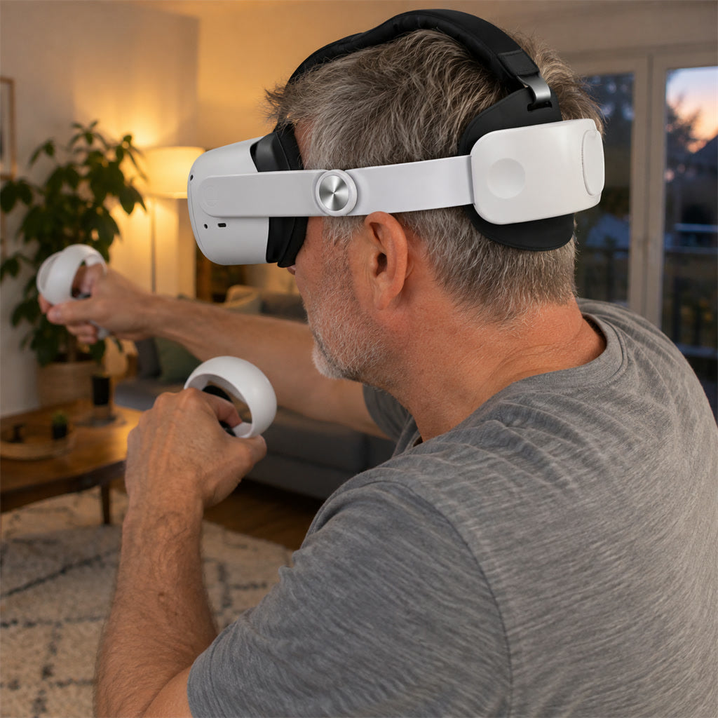 Verstellbares Kopfband mit Drehknopf und Polstern für VR-Brillen für Gaming, Fitness-Apps und längere Sessions – POK-Kunststoff, Weiß mit Schwarz