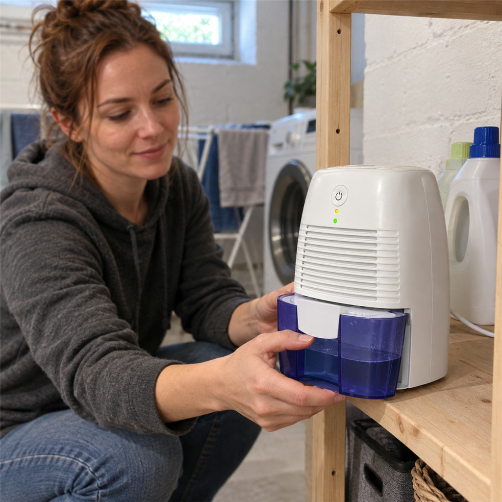 Elektrischer Luftentfeuchter mit Peltier-Element für Bad, Keller und Schrank – bis 250 ml pro Tag, 0,5-l-Tank, 36 W, automatische Abschaltung
