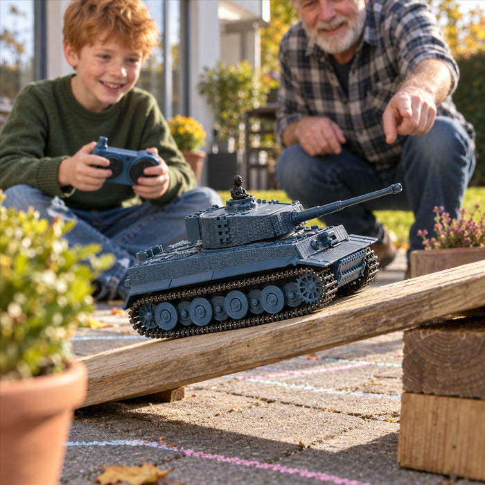 Ferngesteuerter RC-Panzer als Modellpanzer mit Kettenfahrwerk für drinnen und draußen – einstellbare Geschwindigkeit, für Parcours, Blau oder Tarngrün