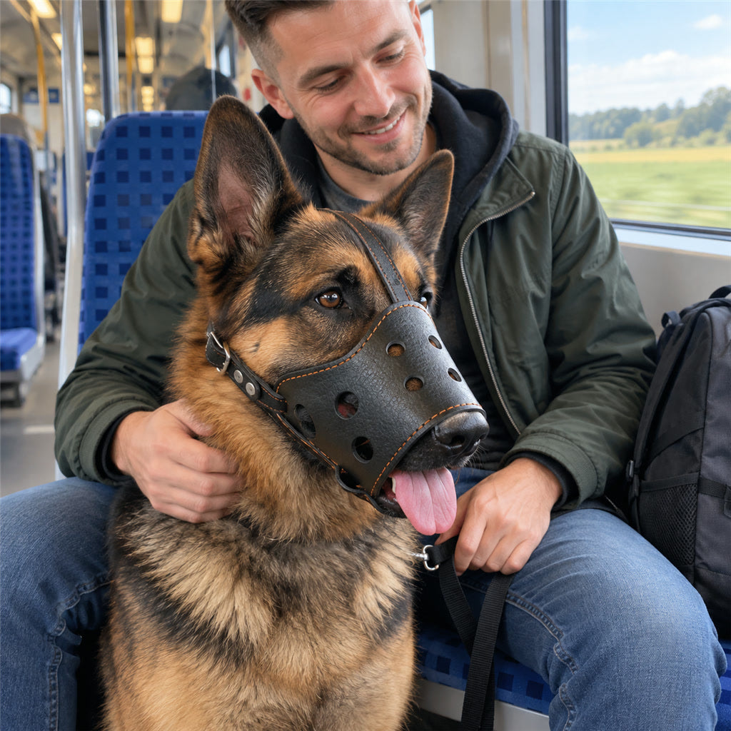 Atmungsaktiver Maulkorb für Hunde für Tierarzt, Bahnfahrt und Hundebegegnungen – Beißschutz, Hecheln möglich, schnell angelegt, Größe S bis XL