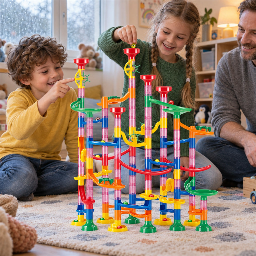 Murmelbahn zum Bauen und Umbauen für Kinderzimmer, Regentage und Geschwisterspiel – Kugelbahn-Spielzeug ohne Strom, Batterien oder App
