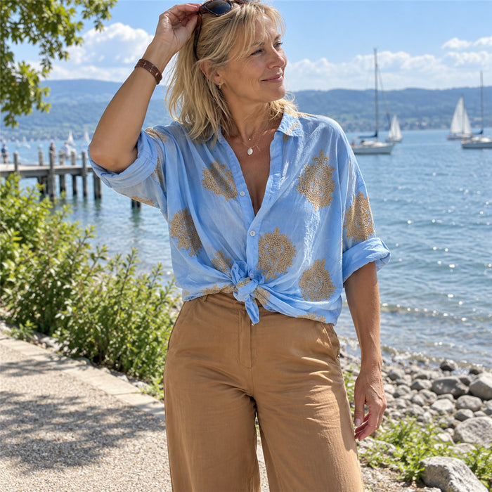 Langarm-Bluse mit Print für Damen für Alltag und schicke Anlässe – weicher, atmungsaktiver Stoff, zu Rock oder Jeans, S bis 3XL, 3 Farben
