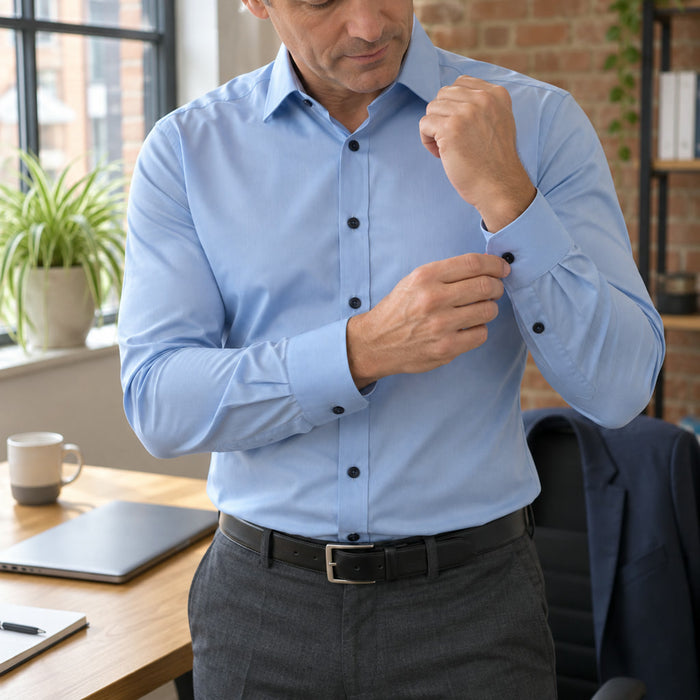 Herren-Stretchhemd für Business und Freizeit – anpassungsfähige Passform, atmungsaktiv, pflegeleicht, S bis 3XL, 6 Farben von Weiß bis Bordeauxrot