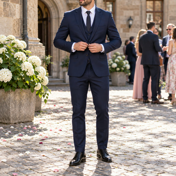 Dreiteiliger Herrenanzug im Slim Fit für Hochzeit, Business-Termin und Feier – schmale Silhouette, S bis 3XL, Schwarz, Grau, Marineblau oder Rot