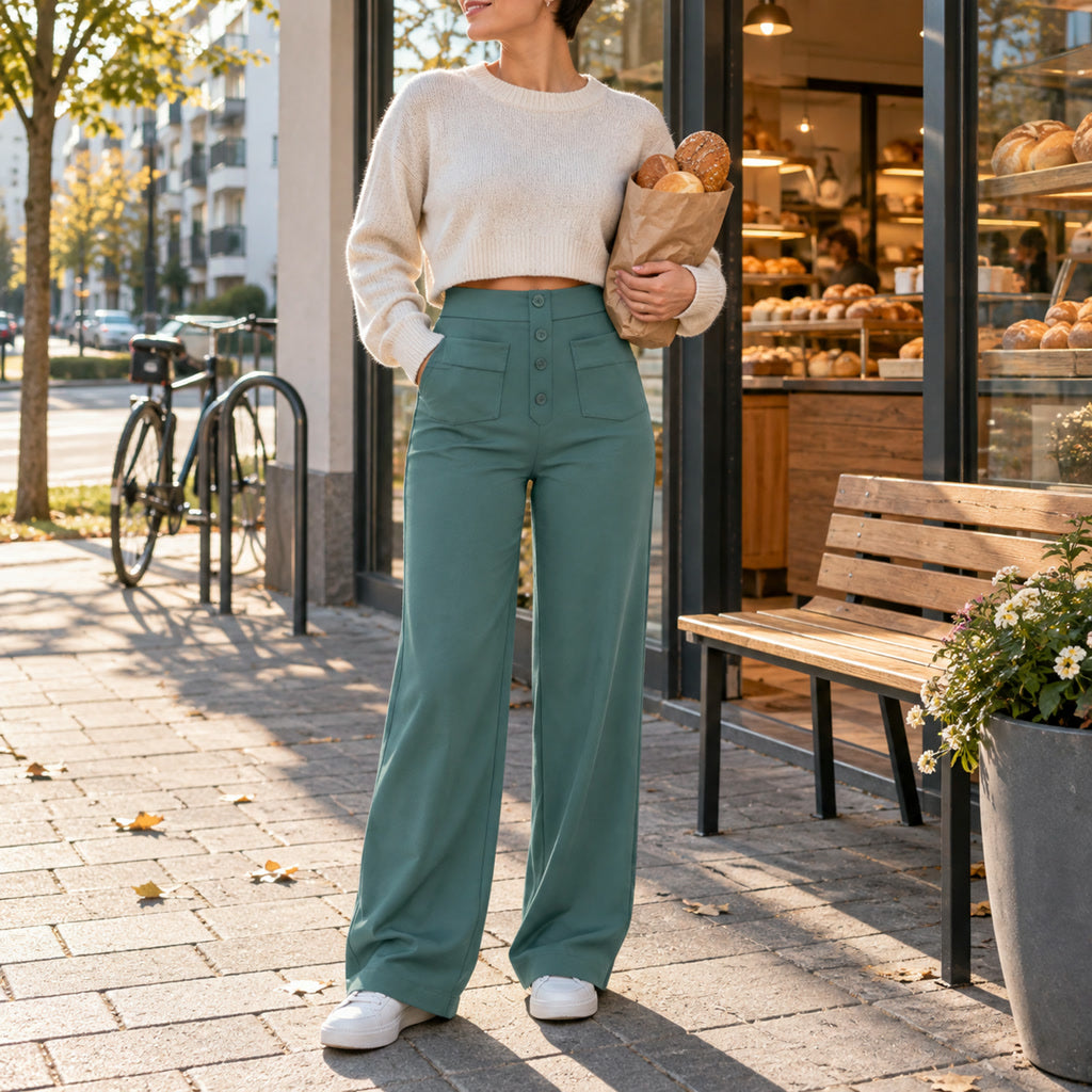 High-Waist-Hose für Damen für Büro, Alltag und Wochenende – hoher Bund, eleganter Schnitt, atmungsaktiver Stoff, S bis XL, 4 Farben