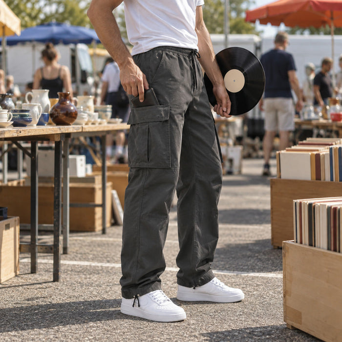 Cargohose für Herren mit Gummibund und Cargotaschen für Freizeit, Büro und Outdoor – Kordelzug, Saum mit Tunnelzug, S bis 5XL, 6 Farben