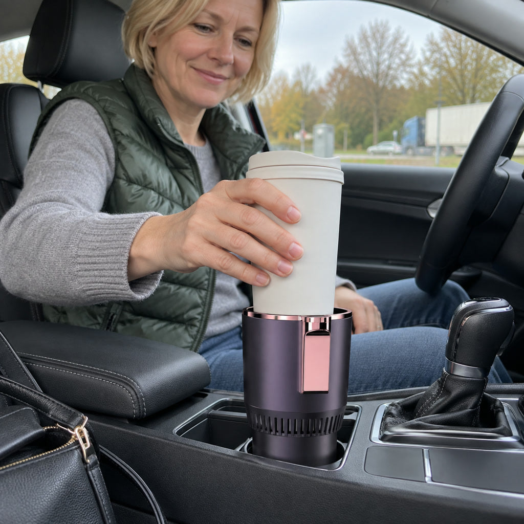 Kühlender und wärmender Getränkehalter fürs Auto mit Touch-Bedienung für Kaffee und kalte Getränke – 12 V, 3–5 °C und 55–65 °C, Aluminium