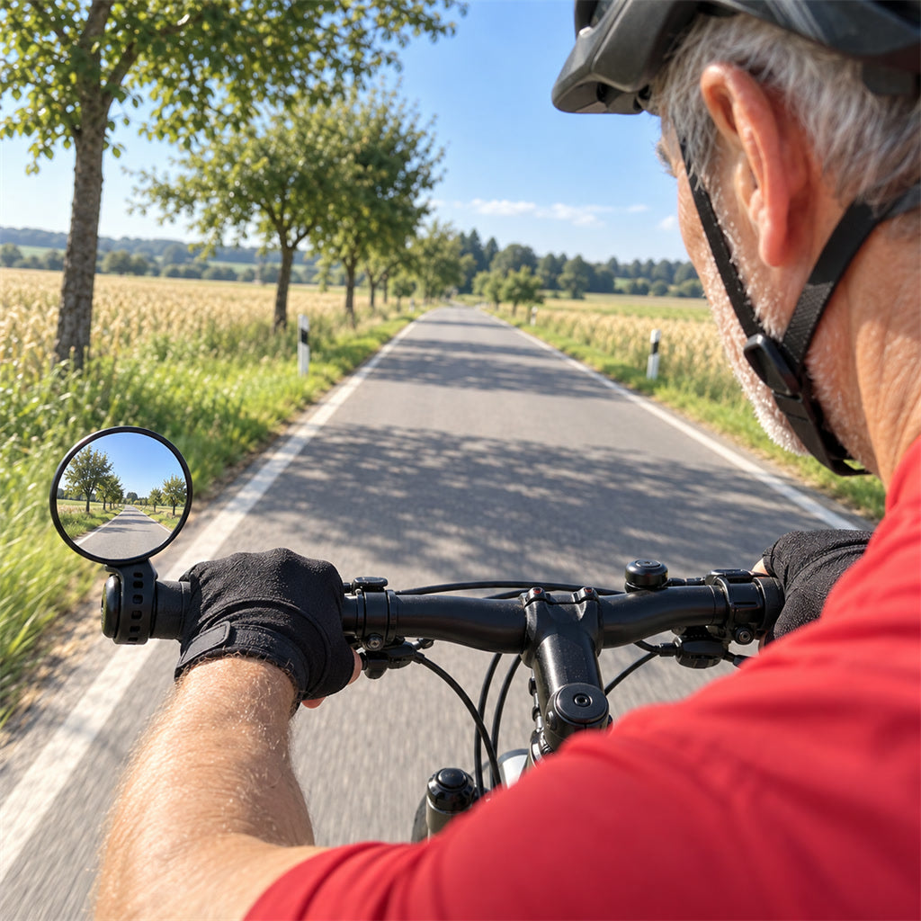 Fahrrad-Rückspiegel für den Lenker von Rennrad und Mountainbike – 360° drehbar, Befestigung per Band, Glas und ABS, ca. 9 × 5,8 cm, 3 Farben