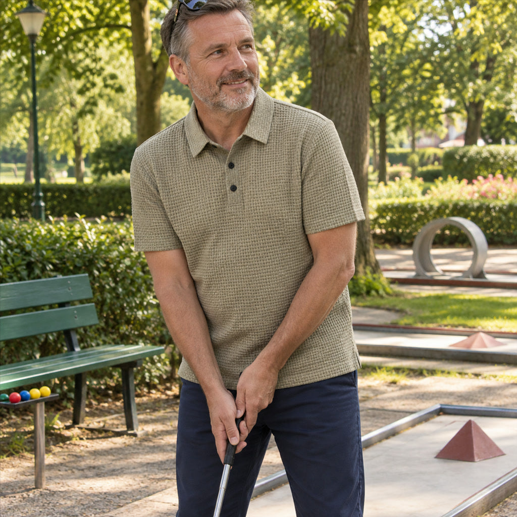 Herren-Poloshirt mit Mesh-Struktur für Sport, Freizeit und Meetings – kurzarm, atmungsaktiv, S bis 3XL, in 6 Farben von Weiß bis Schwarz