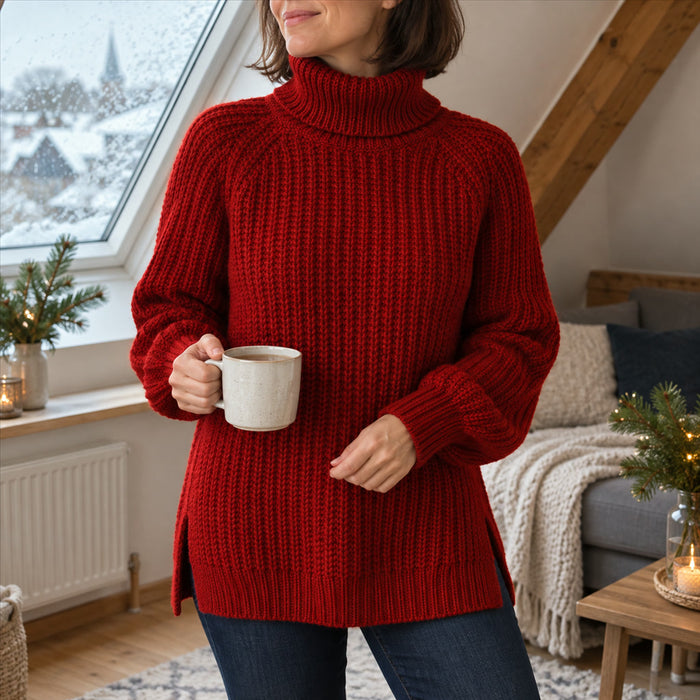 Rollkragenpullover mit lockerer Passform für kühle Tage und als warme Schicht im Winter – S bis 3XL, in Schwarz, Weiß, Rot, Lila oder Grau