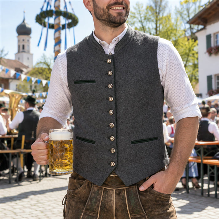Trachtenweste für Herren in Grau für Feste, Trachtenveranstaltungen und festliche Anlässe – klassisches Design, bequeme Passform, XS bis 3XL
