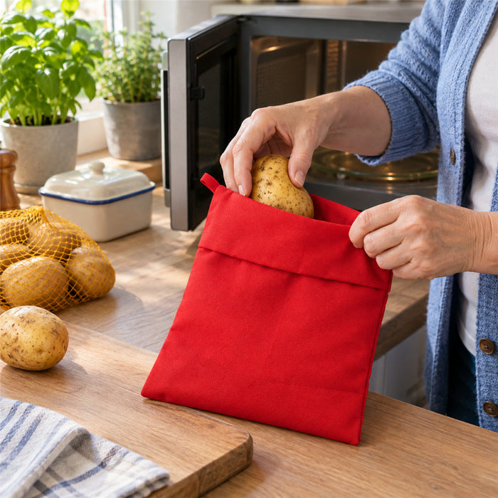 Kartoffelbeutel für die Mikrowelle aus hitzebeständigem Stoff für Kartoffeln, Maiskolben, Tortillas und Brot – bis 4 Kartoffeln, waschbar