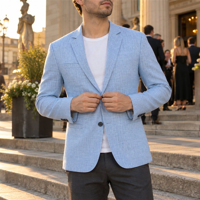 Einreihiger Herren-Blazer im Vintage-Stil mit schmaler Passform für Anlässe und Freizeit – Polyester, M bis 4XL, Hellblau, Hellbraun oder Graubraun