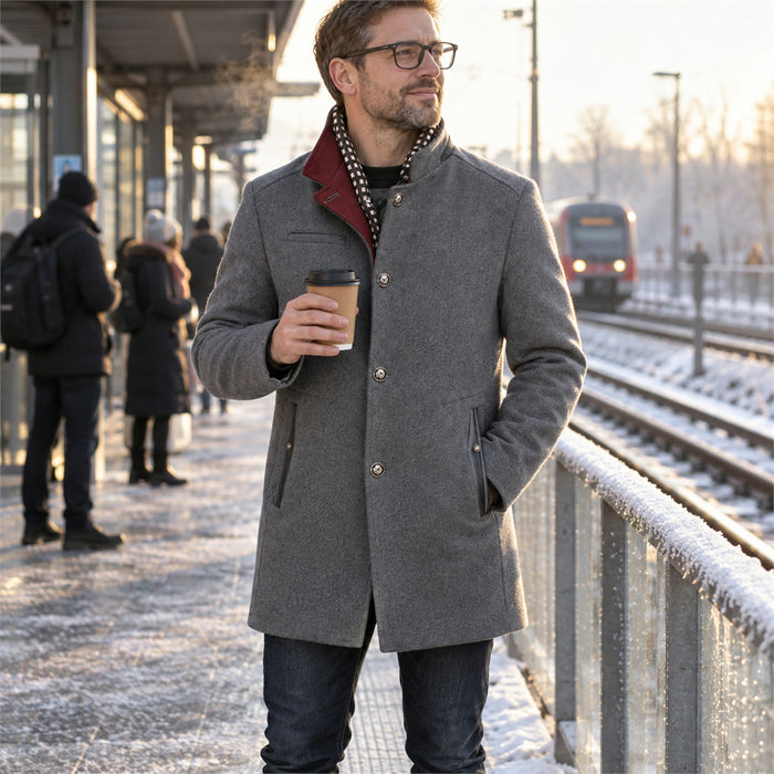 Herrenmantel aus reiner Wolle im klassischen, zeitlosen Design für jeden Kleidungsstil – wärmend, S bis 3XL, Braun, Blau, Schwarz oder Grau