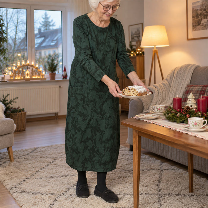 Lässiges Winterkleid für Damen mit Rundhalsausschnitt aus warmem Stoff für Alltag und besondere Anlässe – S bis 3XL, 4 Farben von Grün bis Schwarz