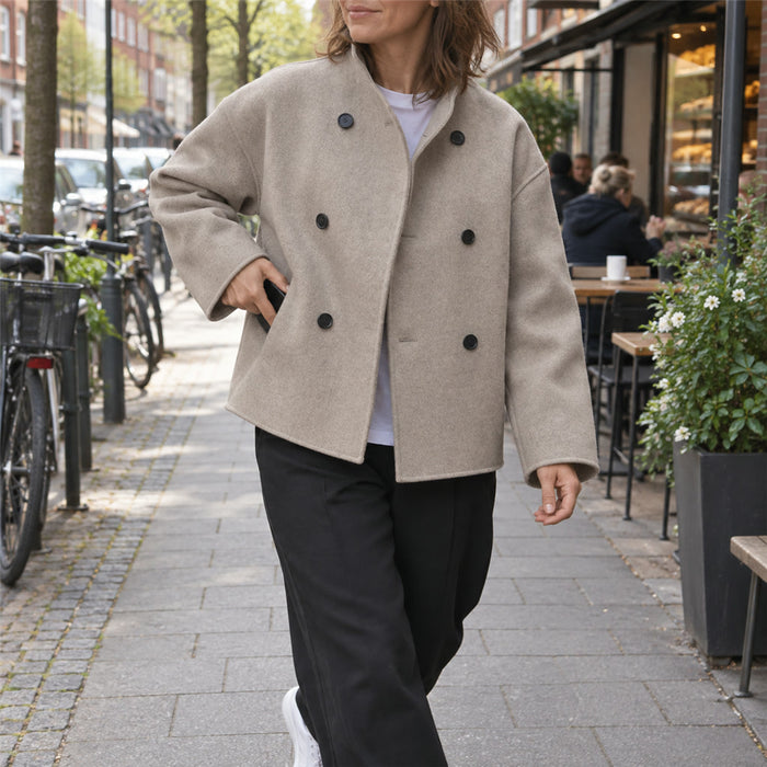 Locker geschnittene Damenjacke mit Knopfleiste und geradem Schnitt zu Jeans, Hose oder Kleid – leichter Stretchstoff, XS bis 3XL, Grau oder Khaki