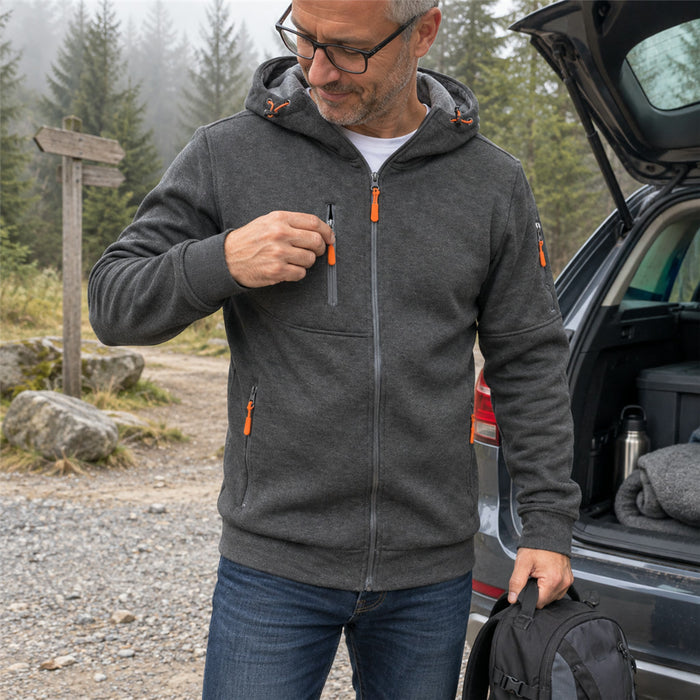 Kapuzen-Sweatjacke für Herren aus Baumwolle mit durchgehendem Reißverschluss und Reißverschlusstaschen für Alltag und Wochenende – M bis 3XL, 9 Farben