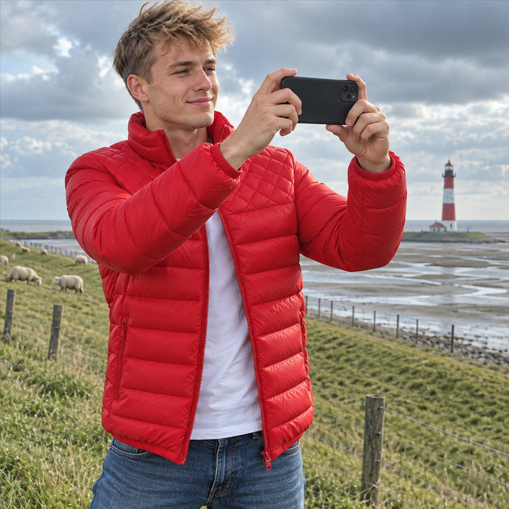 Wind- und wasserabweisende Steppjacke für Herren mit Kapuze für Alltag, Regen und Wind – S bis 3XL, Dunkelblau, Rot, Schwarz oder Blau