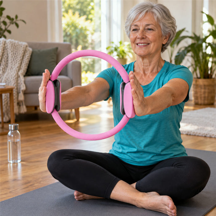 Pilates-Ring mit Glasfaserkern und beidseitigen EVA-Schaumgriffen für Training zu Hause, im Studio und unterwegs – Ø 35 cm, rutschfest, 3 Farben
