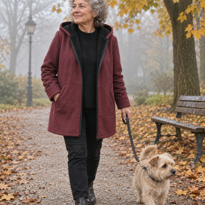 Warme Kapuzenjacke für Damen aus weichem Stoff mit lockerer Passform für Frühling, Herbst und Winter – XS bis XL, Rot oder Marineblau