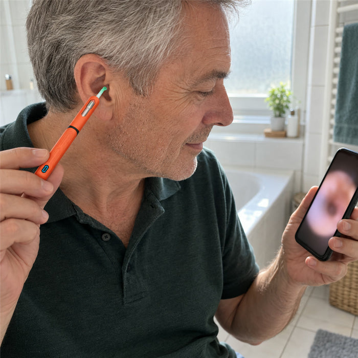 Ohrreiniger mit HD-Kamera und WLAN-Übertragung aufs Smartphone für die Ohrpflege zu Hause – 1296p, LED-Licht, IPX5, Akku mit USB-C