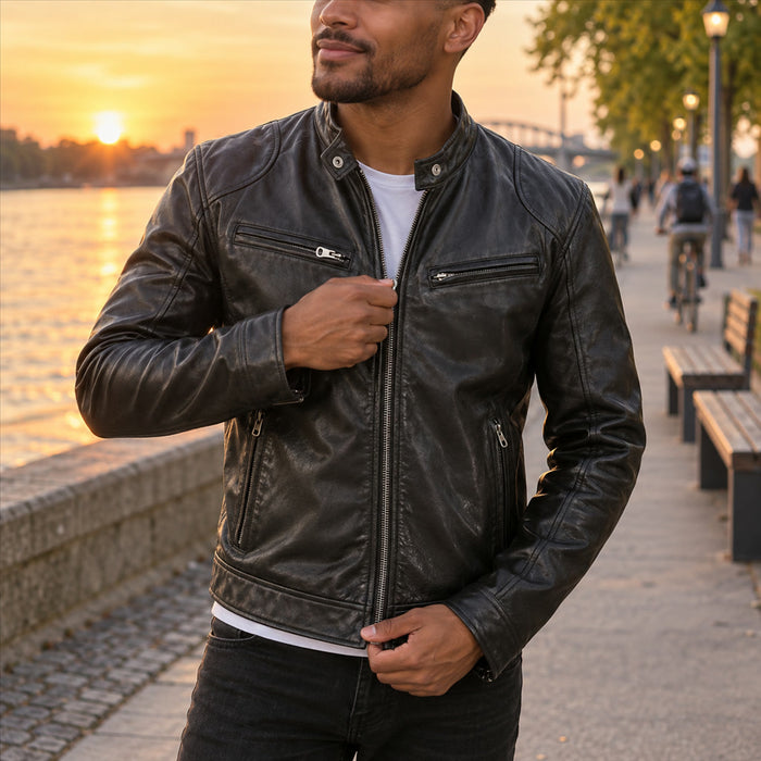 Herrenjacke aus Kunstleder (PU) mit weichem Innenfutter als Sommer- und Übergangsjacke – klassischer Schnitt, XS bis 2XL, 4 Farben