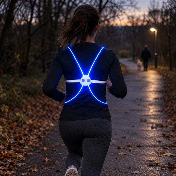 LED-Leuchtweste mit Lichtleitern und Reflexband für Laufen, Radfahren, Hundespaziergang und Camping – 3 Leuchtmodi, Einheitsgröße, 5 Farben
