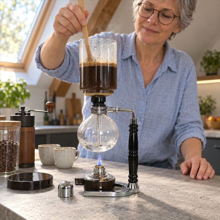 Siphon-Kaffeebereiter aus hitzebeständigem Borosilikatglas im japanischen Stil für Kaffee zu Hause und für Gäste – Vakuum-Brühverfahren, 4 Farben
