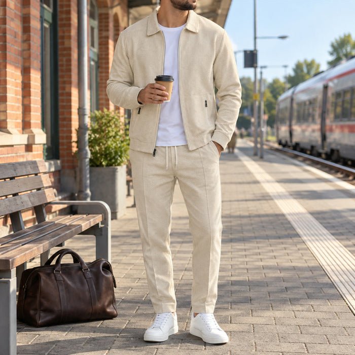 Lässiges Herren-Set aus Jacke und Hose aus Wollmischung für Freizeit und besondere Anlässe – Reißverschluss, Kordelzug, S bis 3XL, 5 Farben