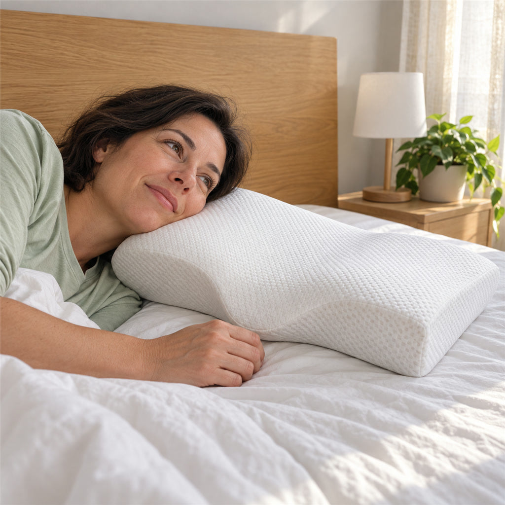 Ergonomisches Nackenstützkissen aus Memory-Schaum in Schmetterlingsform für Rücken- und Seitenschläfer – 3 Liegehöhen 6, 8 und 10 cm