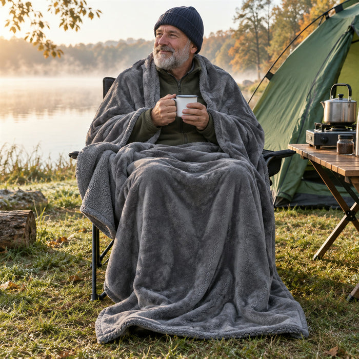 Wasserdichte Wärmedecke für Camping, Stadion und Picknick – warme Oberseite, wasserdichte Ausführung, in Schwarz, Braun und Grau