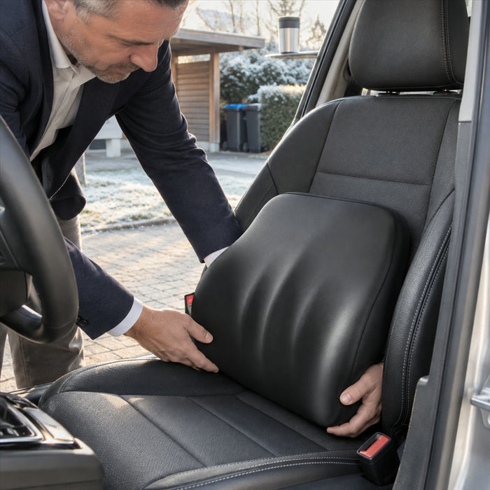 Ergonomisches Rückenkissen aus Memory-Schaum für den Autositz – 3-Punkt-Stütze, höhenverstellbar, universelle Passform, Montage ohne Werkzeug
